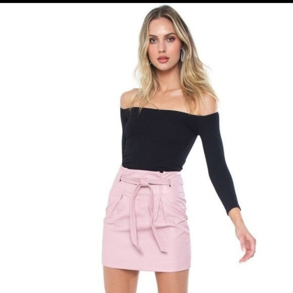 FREE PEOPLE Payton Paperbag Faux Leather Mauve Swoon Mini Skirt w/ belt